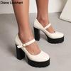 Fashion Spring Autumn Women Pumps Mary-Jane Platform Black Beige Chunky 10.5CM High Heels Ankle Strap Dress Party Hoof Heel Plus Size