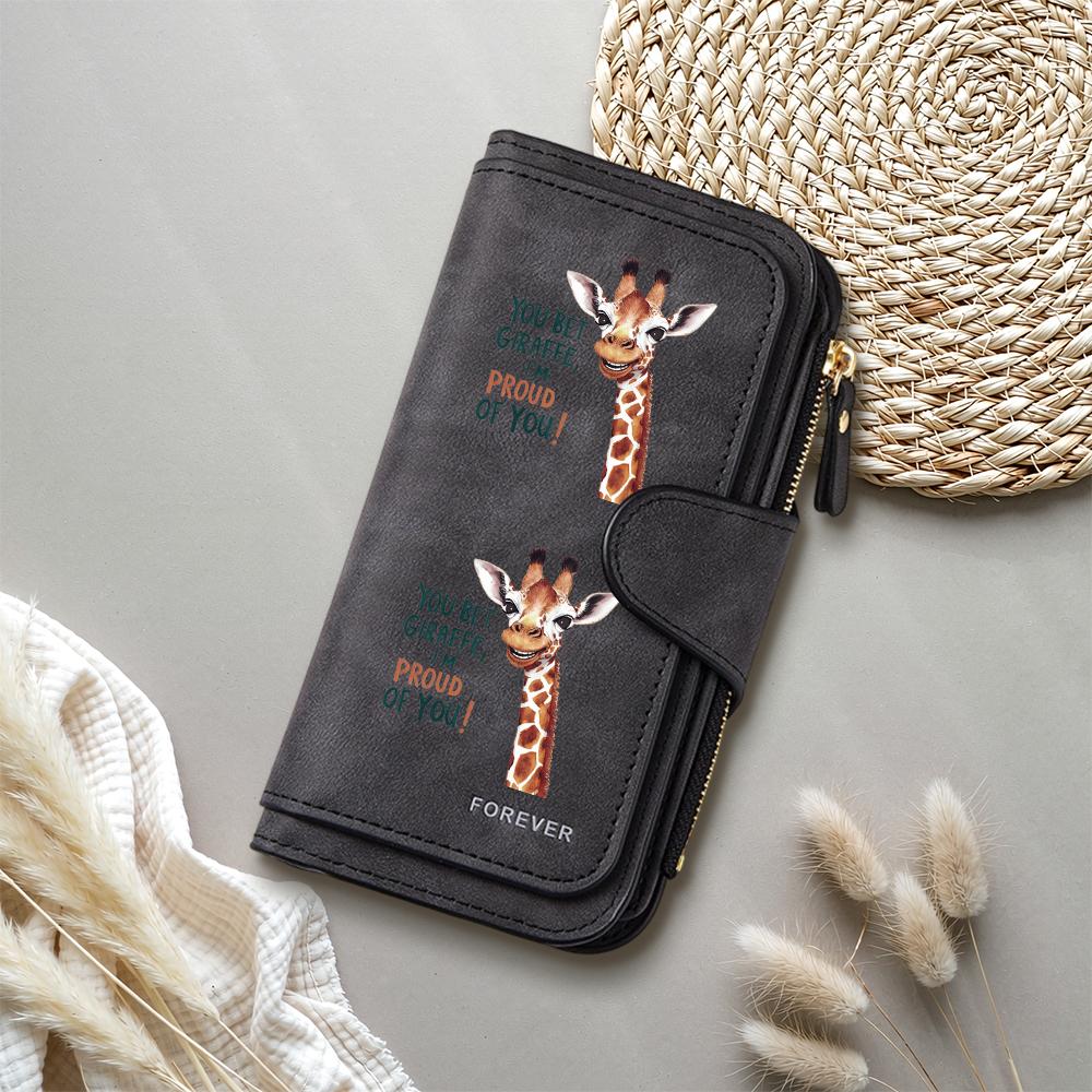 Cute Giraffe Print Long Wallet Faux Leather Multi Card Holder Fashion Purse for Daily Use