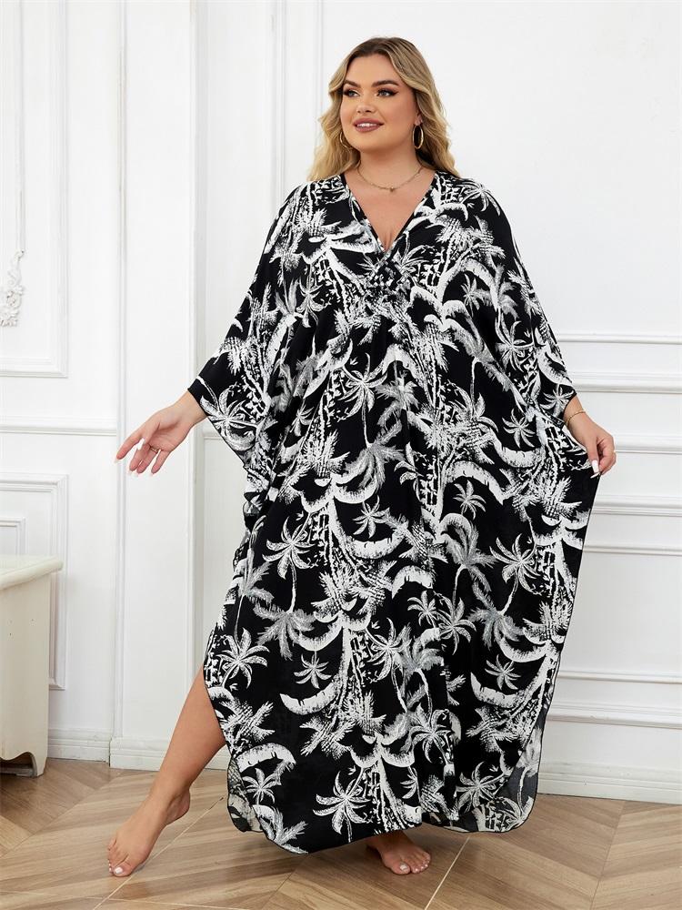 EDOLYNSA Женское бохо-набивное платье-кафтан с V-образным вырезом и рукавами «летучая мышь», длинное платье со змеиным узором, уютный наряд Moo Moo Dress