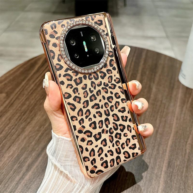Premium Leopard Print Vegan Leather Case Mate X3 Foldable Phone Shockproof Full Cover With Stand Function
