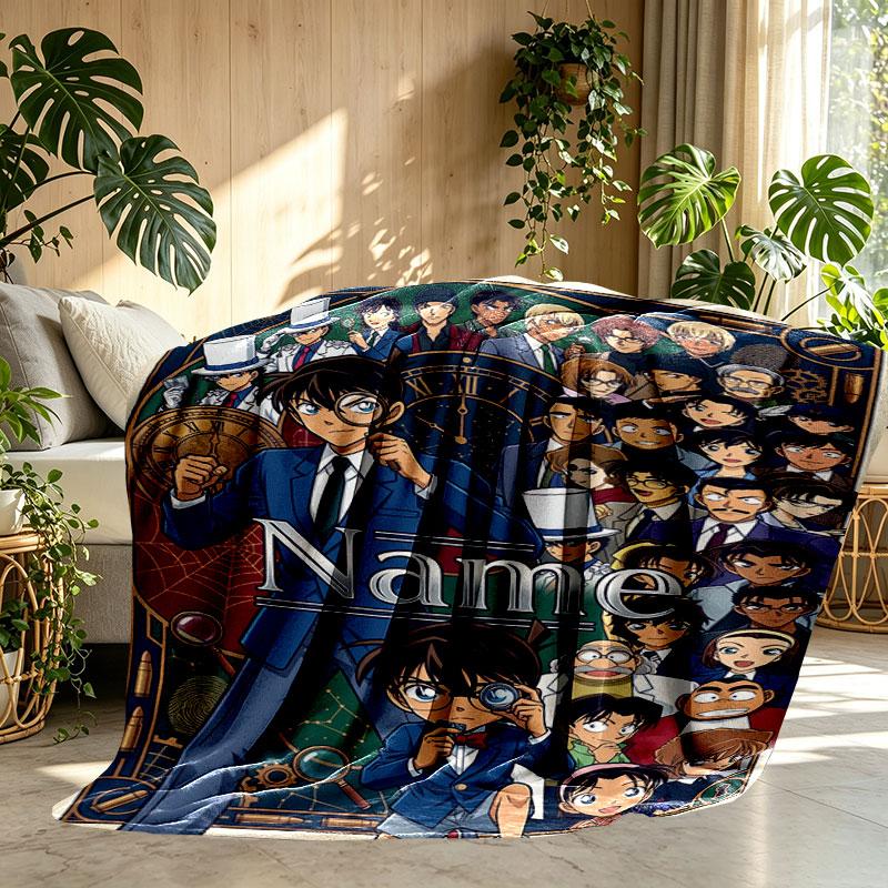 Custom Name Personalized Detective Conan Print Blanket, Home Decor, Bedroom, Sofa, Camping, Couch, Gifts for Birthday Christmas