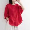 Spring Autumn Ethnic Style Vintage Cotton Linen Casual Shirt Women O-neck Loose Fashion Buttons Blouse Female Long Sleeve Blusa