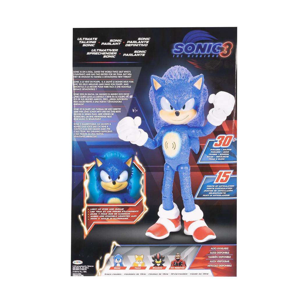 Includes Over 30 Iconic and Humorous Phrases and Sounds from the Sonic the Hedgehog 3 Ultimate Talking Sonic Figure from the Light Up Eyes and 12-inch