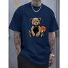 Men's Summer Fashionable and Fun Basketball Bear Print Comfortable and Breathable Round Neck T-shirt Outdoor Casual Top