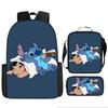 Stitch Kids Backpack Set 3-Piece Student School Bag Lunch Box Pencil Case Digital Print Gift Set for Children
