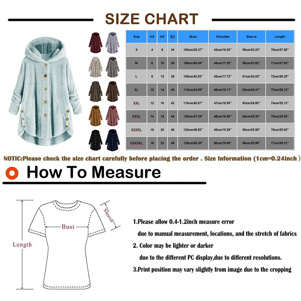 Women Plus Size Button Plush Tops Hooded Loose Cardigan Wool Coat Winter Jacket