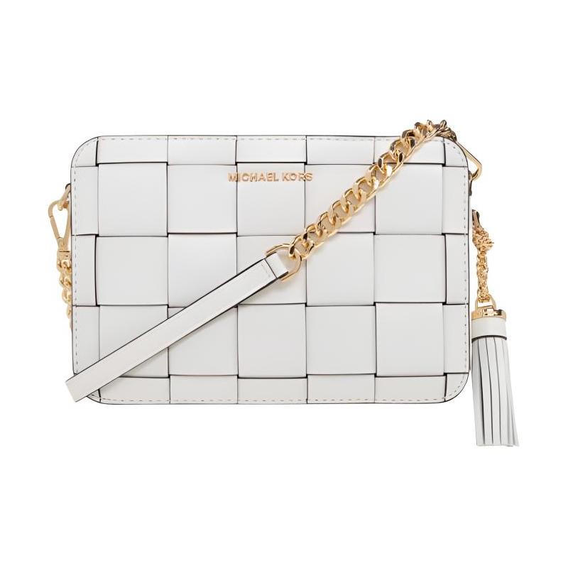 MICHAEL KORS Jet Set 21 zipper closure cow leather shoulder crossbody bag medium women's white