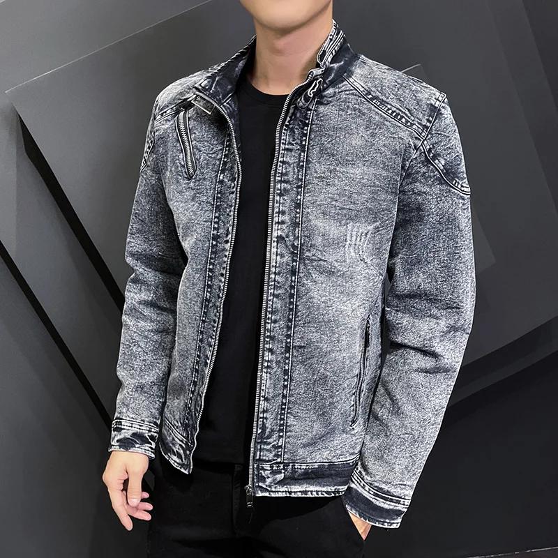 Модные зимние джинсовые куртки для мужчин, верхняя одежда, теплые джинсовые пальто, мужские ретро-узкие джинсовые куртки на молнии, более плотные джинсовые куртки