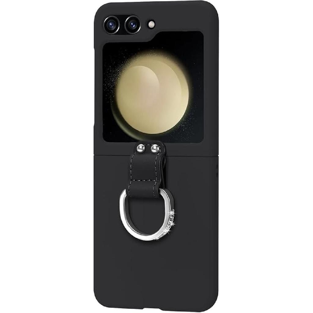 Case for Samsung Galaxy Z Flip 5, Slim Thin Hard PC Protective Phone Cover with Bling Ring Stand Shockproof Shell,Yellow