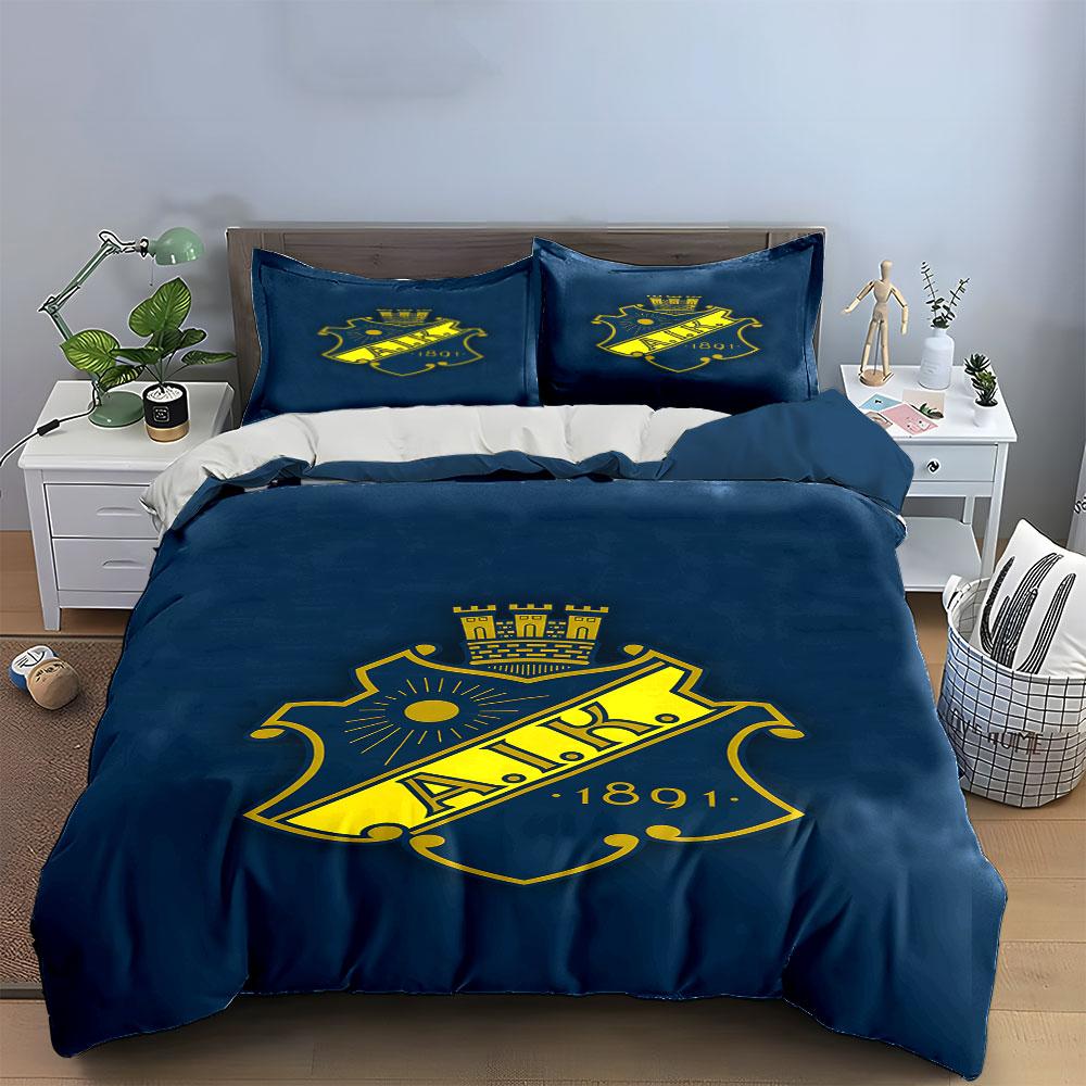 "Yellow AIK Logo on Blue Background" Print Bedding Set Duvet Cover Pillowcases (1* Duvet Cover 2* Pillowcases Do Not Include Comforter)
