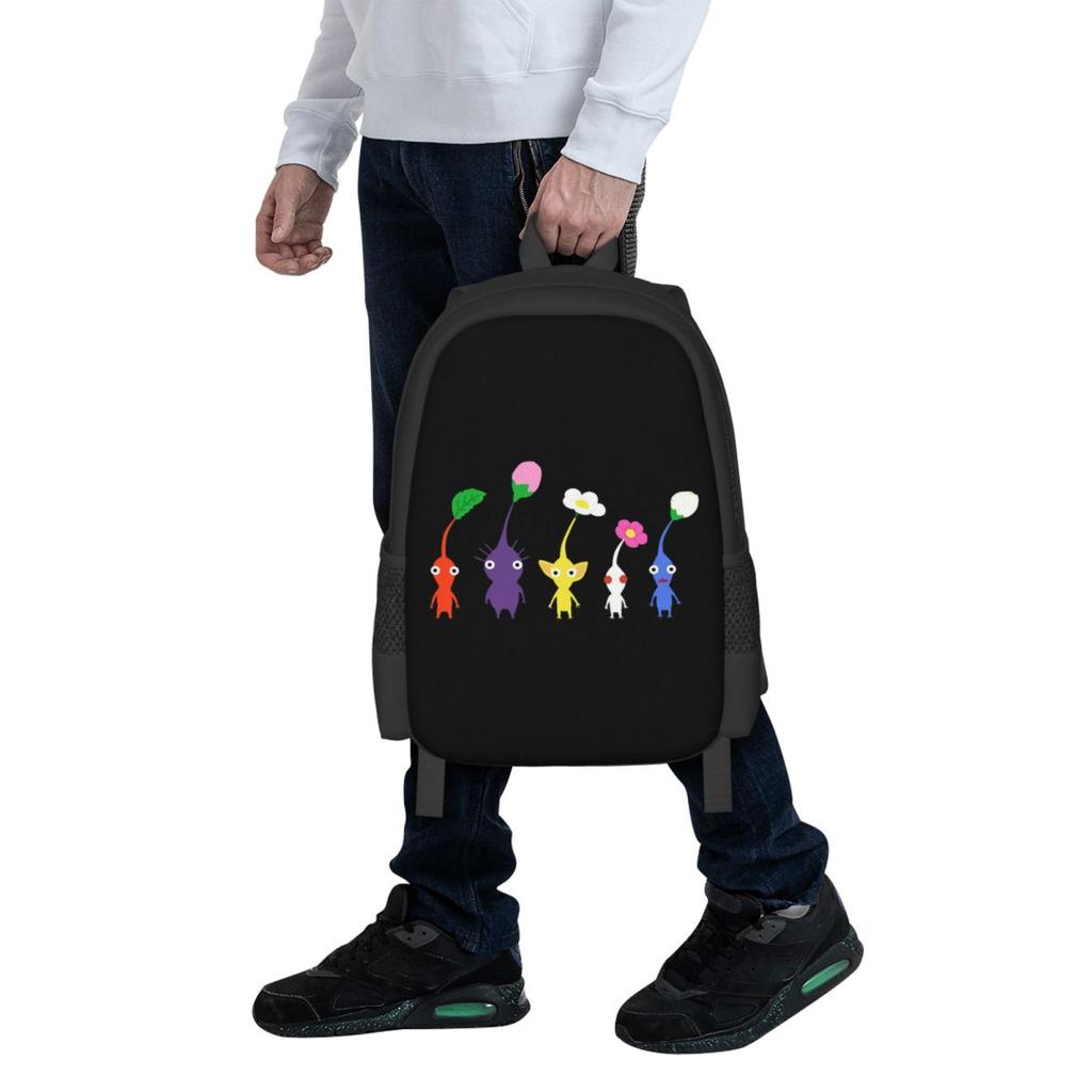 Cute Pikmin Pattern Blue Student Backpack School Bag Hiking Travel Daypack for Boys Girls Fashion Bookbag Shoulder Bags