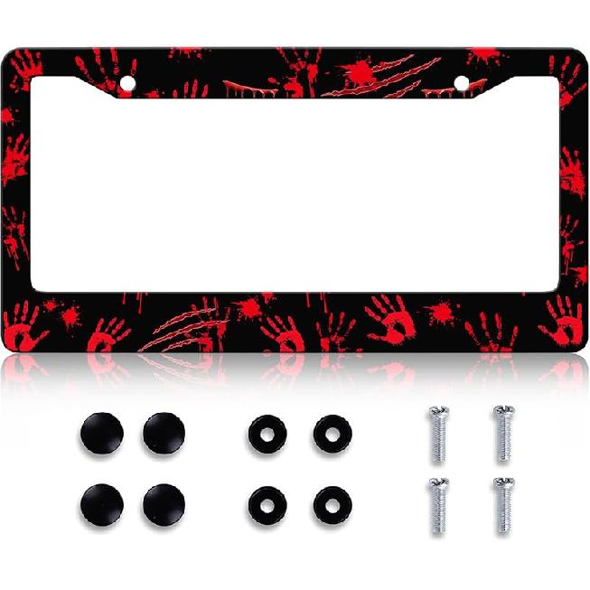 Black Leopard Print License Plate Frame - Leopard Personalise License Plate Holder, Rust-Proof Stainless Steel Waterproof Car Decorative Tag Frames
