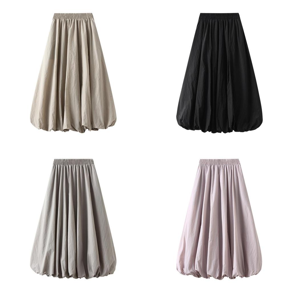 Lantern Skirt For Women With Elastic Waist Polyester Midlength Casual Style