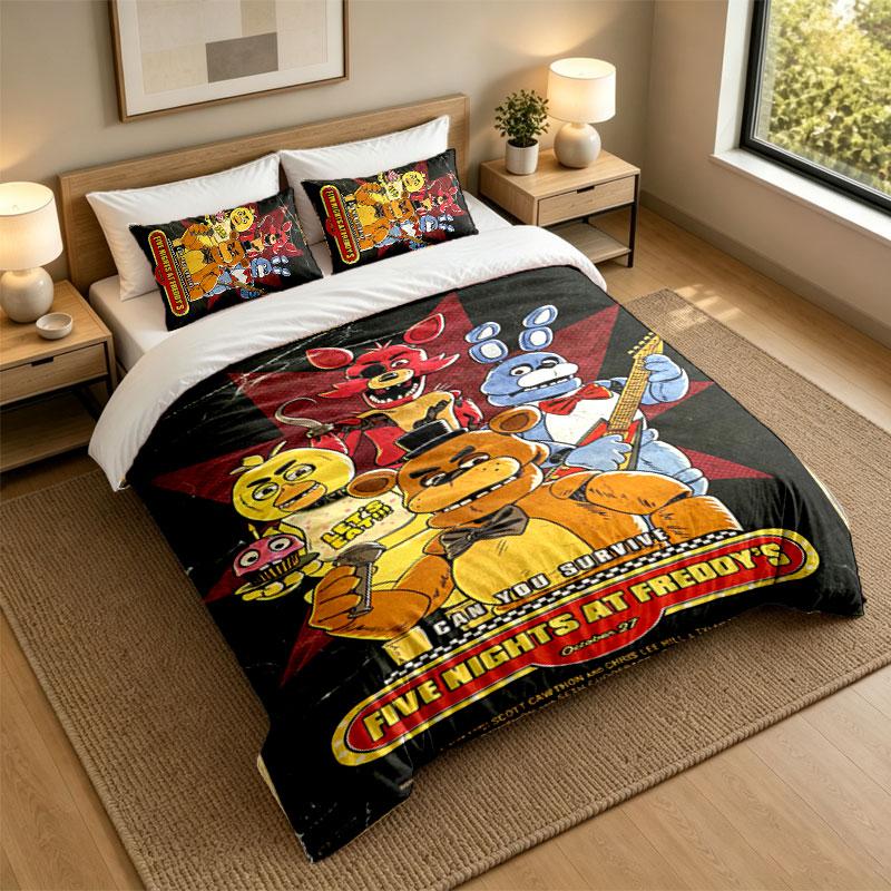 3Pcs Bedding SetFive Nights at Freddy’s Soft Bed Sheet and Two Pillowcases Home Bedroom Decor