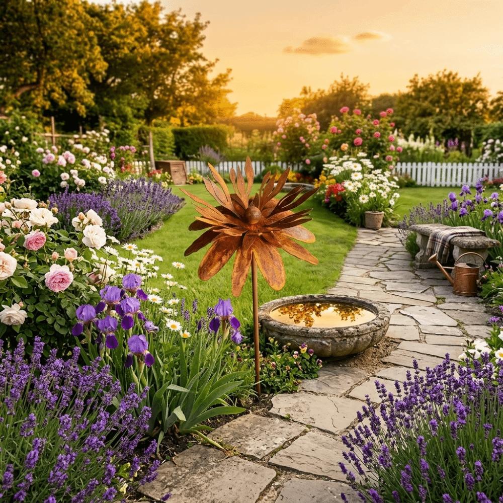Rust-Resistant Flower Garden Stake Vintage Iron Flower Decoration Metal Cornflower Stake Lawn