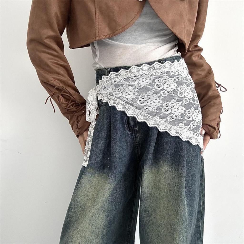 Double-use Lace Trim Hair Scarf Early Spring Butt Curtain Small Apron A-Line Half Skirt Fashion Ins Style Stacked Short Skirts