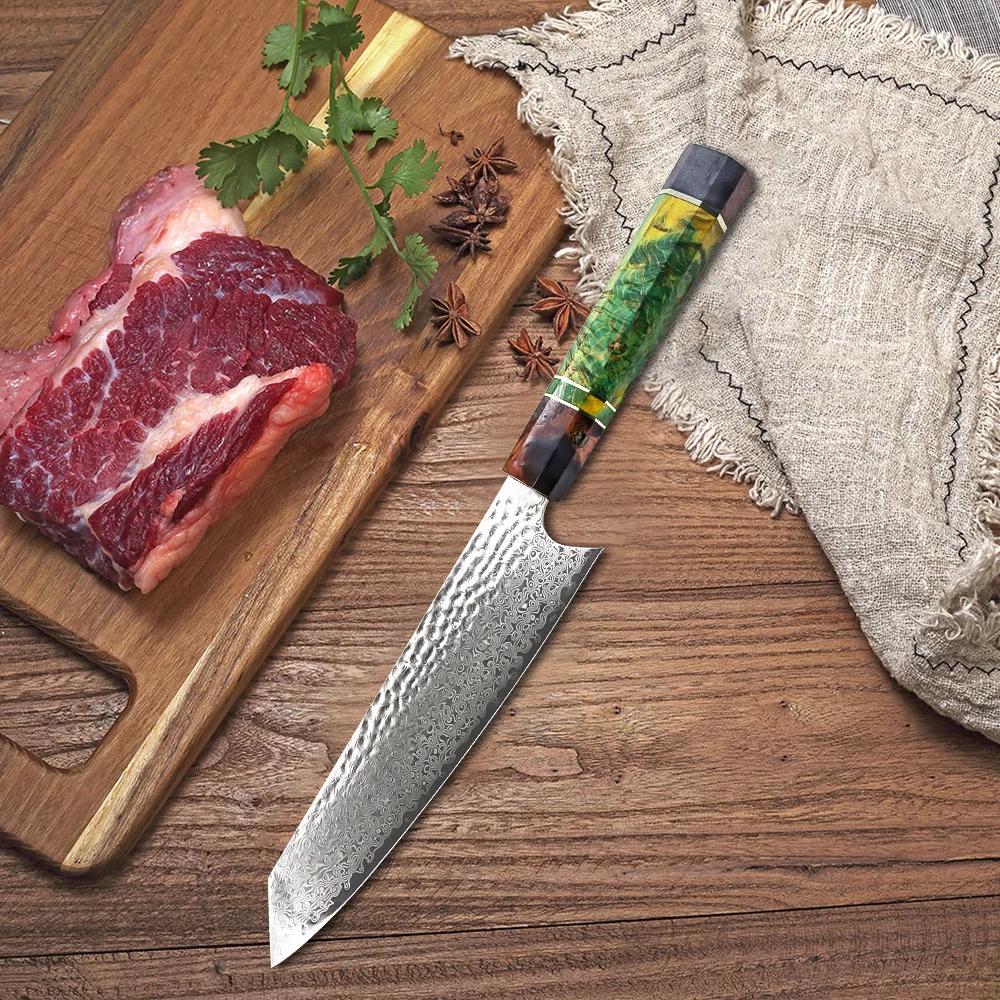 Дамасский кухонный нож, 8-дюймовый нож Nakiri, 67 слоев, японская дамасская сталь, нож шеф-повара, острое как бритва лезвие, цветное дерево