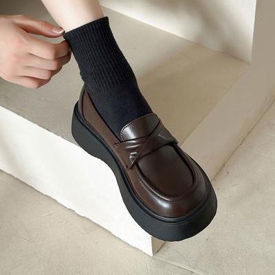 Лоферы Preppy, женская мода, толстая подошва, туфли на плоской подошве, коричневые, черные, мягкая кожа, повседневная обувь, лоферы на платформе, туфли Lolita JK