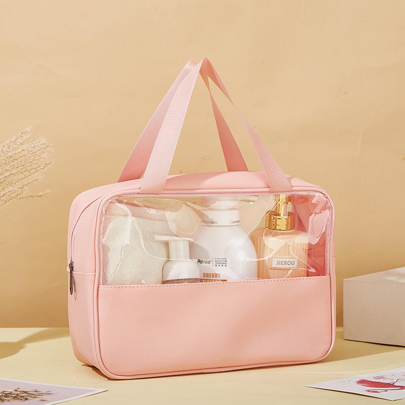 PU Translucent Waterproof Makeup Bag - Large Capacity Travel Bath & Cosmetics Case
