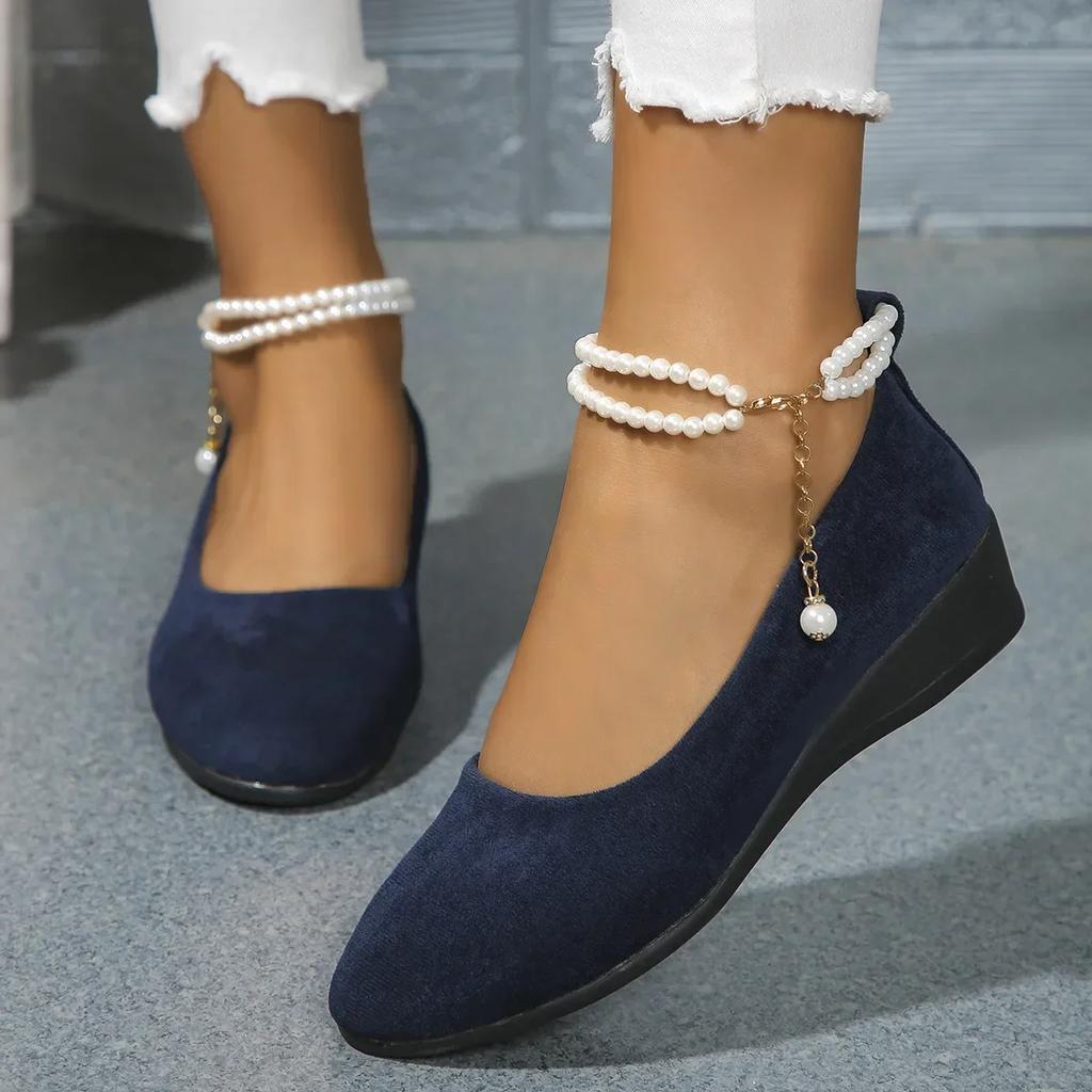 Summer Round Toe Comfortable Casual Bow Solid Color Retro Women's Shoes Shallow Mouth Breathable Light Wedge Platform Shoes