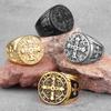 Saint Benedict Cspb Gold Black Cross Men Rings Punk Hip Hop for Boyfriend Male Stainless Steel Jewelry Creativity Gift Wholesale