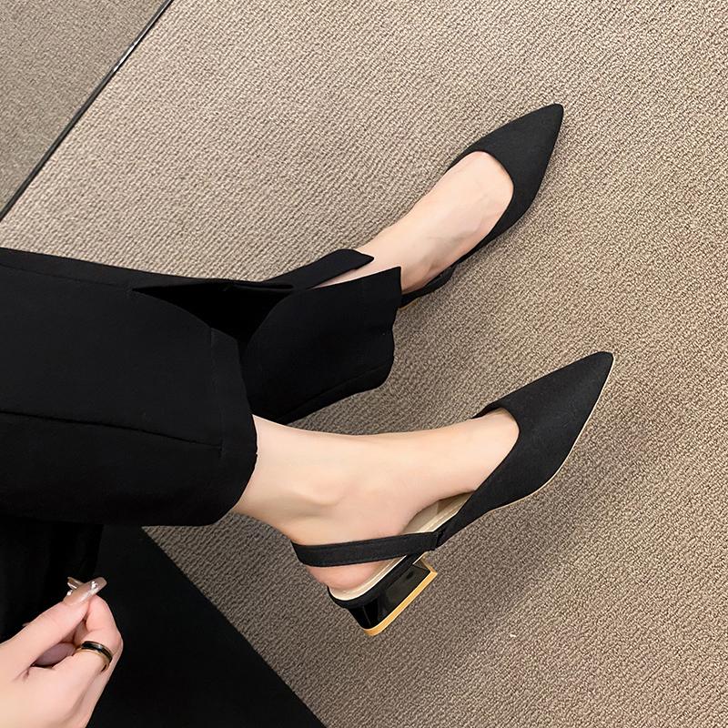 Женская обувь Новые туфли на высоком каблуке с открытой пяткой Классические модные сексуальные туфли-лодочки Женские туфли с острым носком Однотонные туфли для женщин