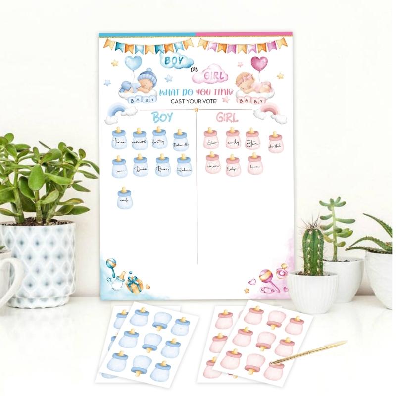 Игра на определение пола для вечеринки Baby Shower с плакатом 36 шт. наклеек для голосования «Девочка или мальчик» для определения пола. Праздничные принадлежности