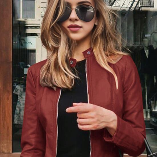 Женское пальто из искусственной кожи с застежкой-молнией, кардиган с гладкой поверхностью, однотонный, с длинными рукавами, приталенная куртка, повседневная верхняя одежда для поездок на работу, учебы и работы