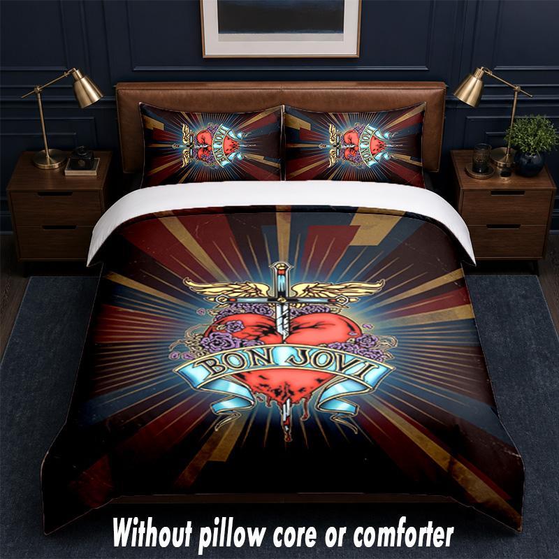 Bon Jovi Design Bed Bedding Set 1 Duvet Cover + 2 Pillowcases Soft Breathable Household Bed Linens