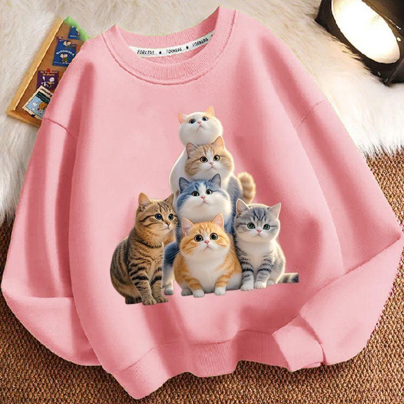 Cute Little Cat Hoodies for Children In Autumn and Winter, Casual Long-sleeved Round-neck Hoodies for Boys and Girls
