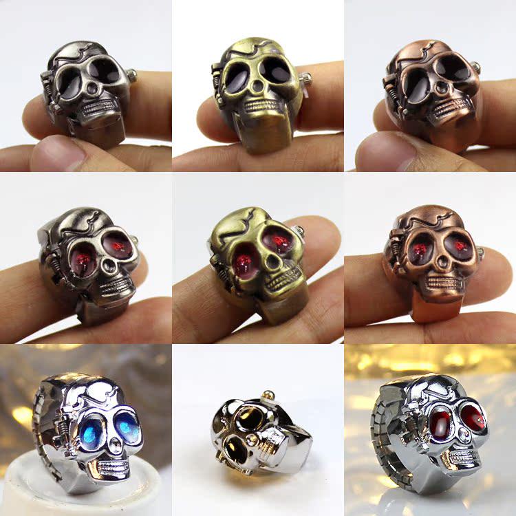 Мужские готические старинные серебряные/бронзовые часы-кольцо с черепом и дизайном головы привидения