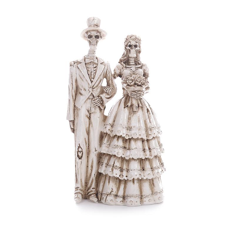 Halloween Skeleton Couple Resin Figurine, Home Desktop Entryway Garden Decor, Gothic Love Statue Ornament