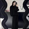 Осенне-зимний универсальный костюм-свитшот однотонный, утепленный бархатом, для женщин, свободный, повседневный, закрывающий тело, комплект из двух предметов