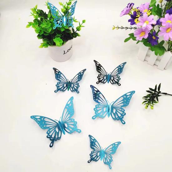 12 шт. 3D Наклейки-бабочки на стену Съемная наклейка на стену для украшения торта на день рождения 3 размера Полые металлические бабочки DIY