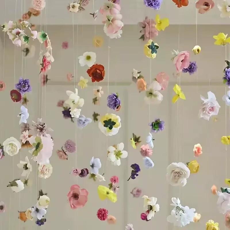 30/40/50Pcs Fishing Line Bohemian Style Artificial Flowers Floating Petals Water Falls Set Random Pink Flowers Pink DIY Pendants