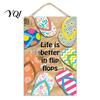 Handmade Wooden Door Sign Summer Beach Hanging Sign, Double?Sided Flip?Flop Wall Rustic Porch Plaque with Rope, Coastal Holiday Home Decor