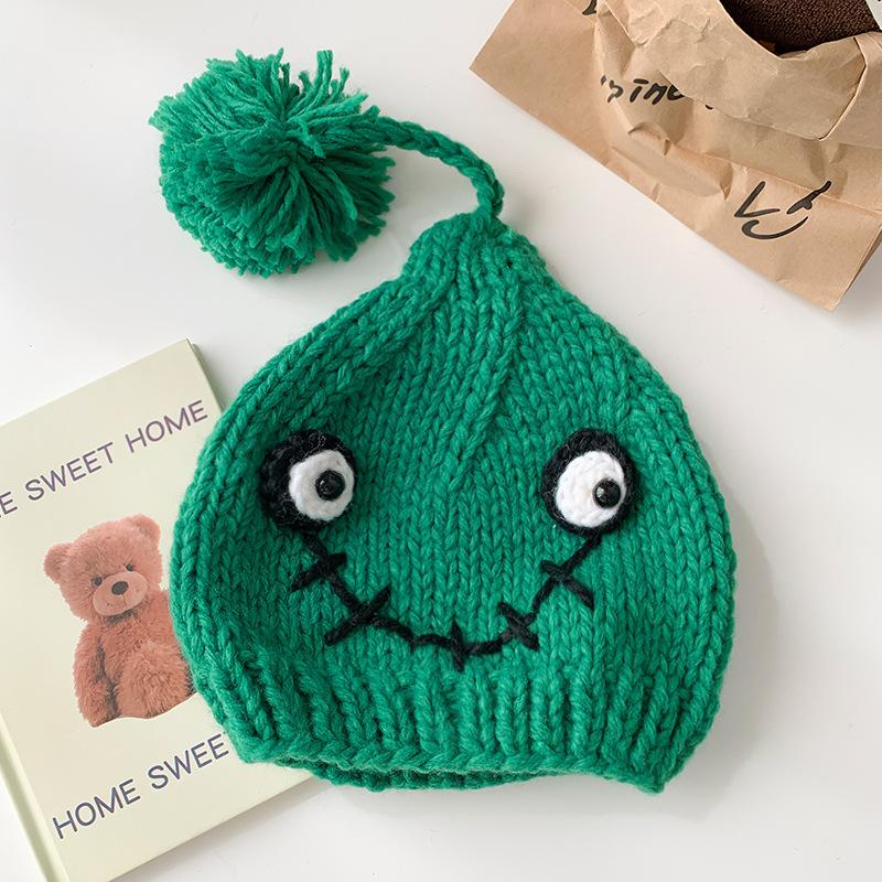 Милая забавная шапка из шариковой шерсти женская осенне-зимняя теплая с защитой ушей вязаная вручную шапка-пуловер