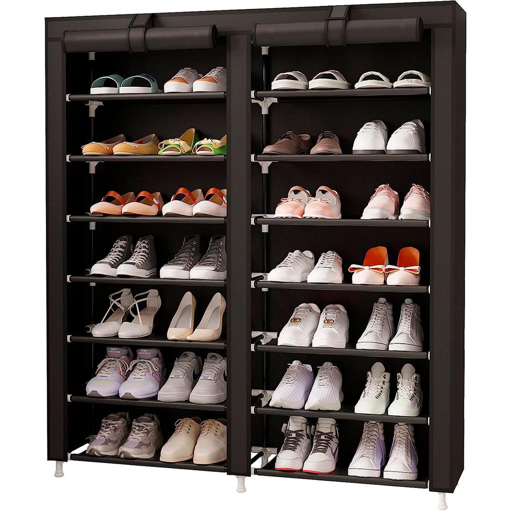 Shoe Cabinet Fabric Shoe Rack with 2 Zippered Doors Nyana Home 125x92x28.5cm 28 Pairs