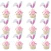 12Pieces Rabbits Ear Cupcake Toppers Easters Cake Decoration Set Easters Cake Picks Set Suitable for Party Celebration