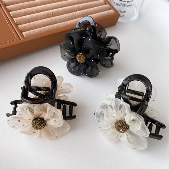 Женская заколка для волос, безопасная для кожи головы, марлевая заколка для волос с цветочным узором, долговечная, полузакрытая, конский хвост, зажим-акула, зажим для женщин, шиньон