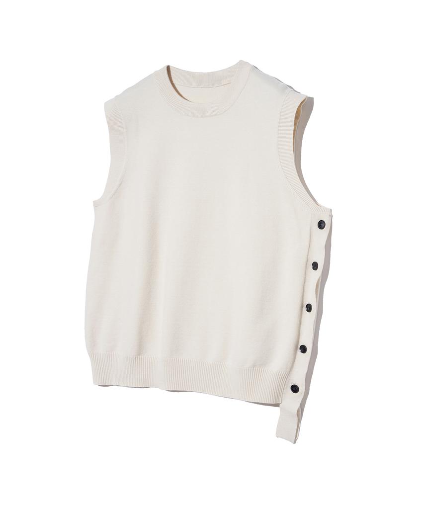 IRONYPORNO WHITELINE 86-Iroj364 Side Button Slit Knit Vest Beige