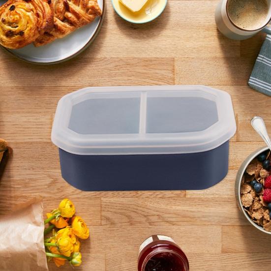 Силиконовый ланч-бокс с двойным отделением, контейнер для бенто, портативный, подходит для микроволновой печи, для приготовления еды на работу, в школу, на пикники