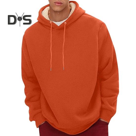 Зимняя мужская толстовка с капюшоном, однотонная, с плюшевой подкладкой, свободная, с длинными рукавами, на шнурке, с эластичными манжетами, повседневная толстовка с капюшоном