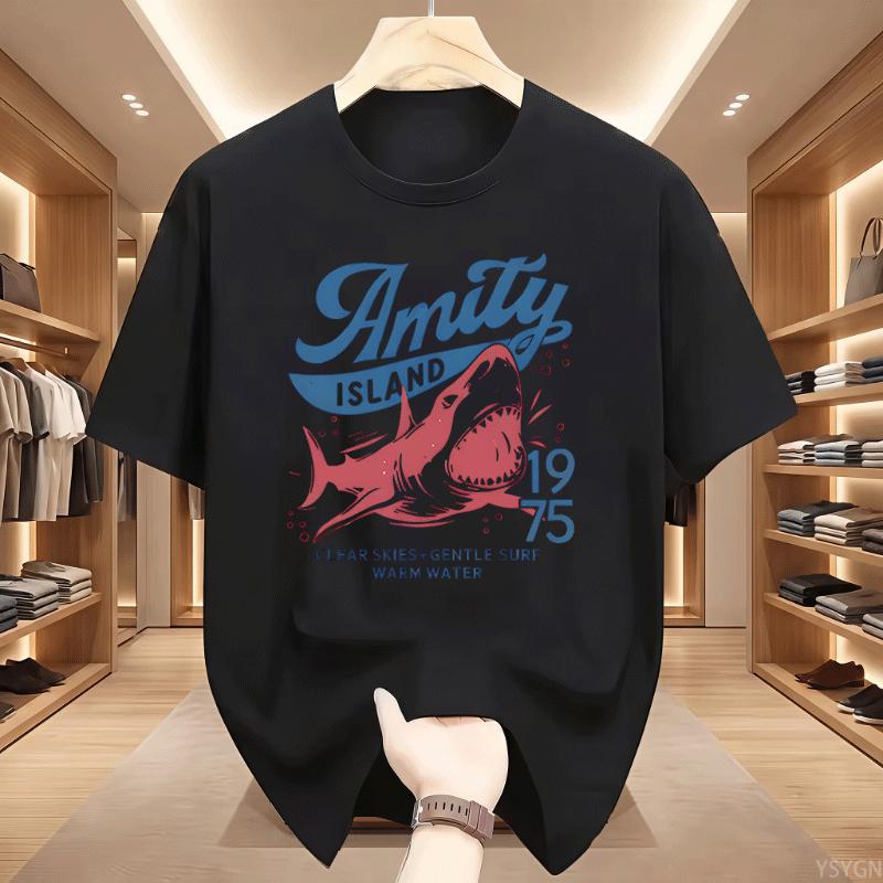 Unisex S Short Sleeve T Shirt Amity Island 1975 Shark Vintage Movie Graphic Print Crew Neck Tee Summer Casual Tops Male Soft Shirt