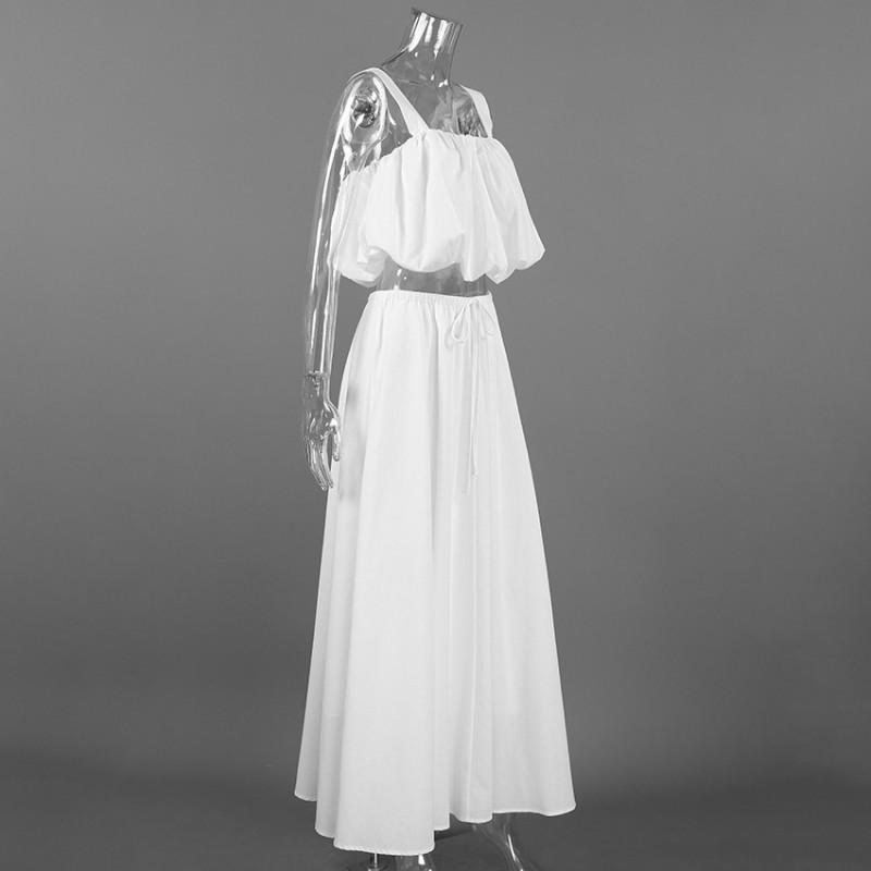 Womens 2026 White Cotton Linen Vest Skirt Set Casual Loose Two-Piece Dress