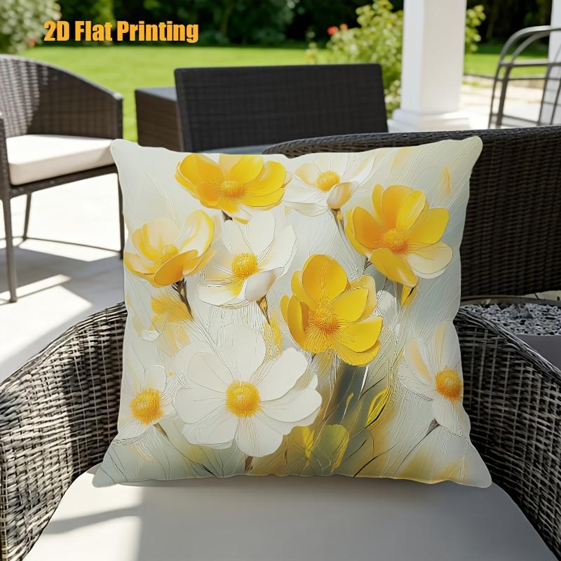 Yellow White Floral Throw Pillow Cover Watercolor Poppy Decorative Pillow Case For Spring Home