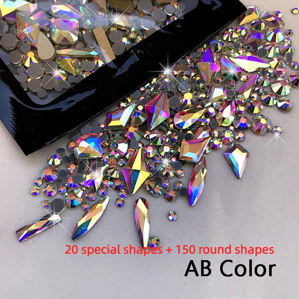 AB Flatback Glass Nail Art Стразы Разноцветные Смешанные Алмазные Драгоценные Камни Синие Фиолетовые Кристаллы Для Украшения Ногтей Сделай Сам