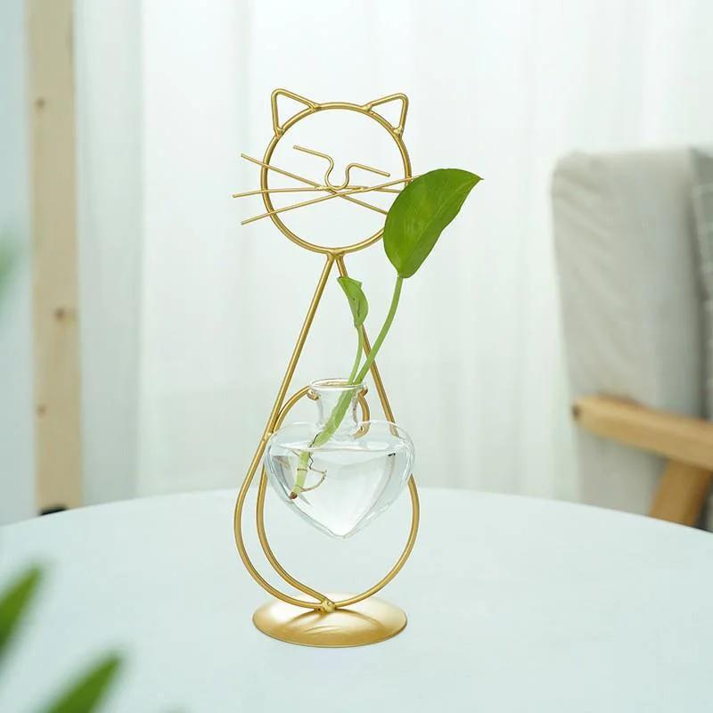 Милая кошка ретро железная ваза линия гидропонное растение ваза для цветов украшение для дома металлический держатель для растений скандинавский стиль железная ваза орнамент
