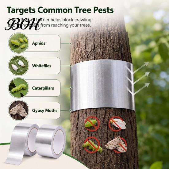 Non-Toxic Garden Barrier Tree Insect Tape, Aluminum Foil Tape for Fruit Trees, Physical Trunk Guard Ant Block Wrap Protection Against Gypsy