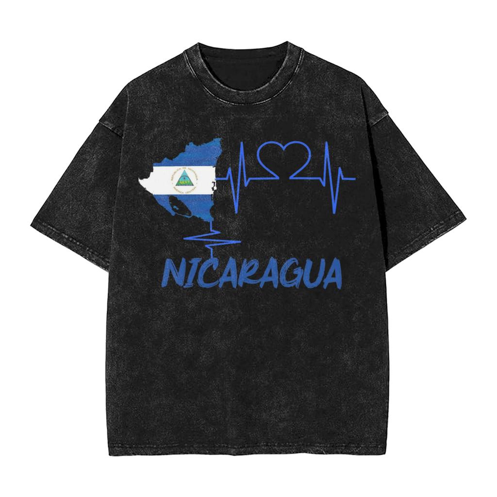 I Love Nicaragua Washed T Shirts Streetwear Hip Hop Vintage T-Shirt  Tee Shirt for  Wo Short Sleeve Oversize Graphic
